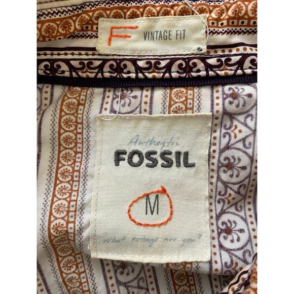 Fossil Men's Size M Vintage Fit Brown Striped Pearl Snap Front Western Shirt - Picture 5 of 7